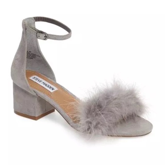 Steve Madden Suede Real Feather Block Heel Sandals - Picture 1 of 10